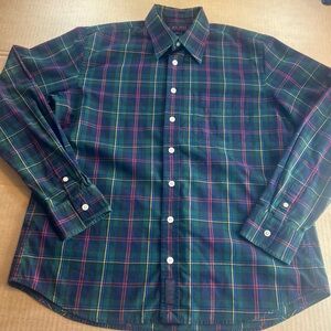 Vintage RALPH Ralph Lauren Men's M Tartan Plaid Shirt 1990s Green Navy Button Up